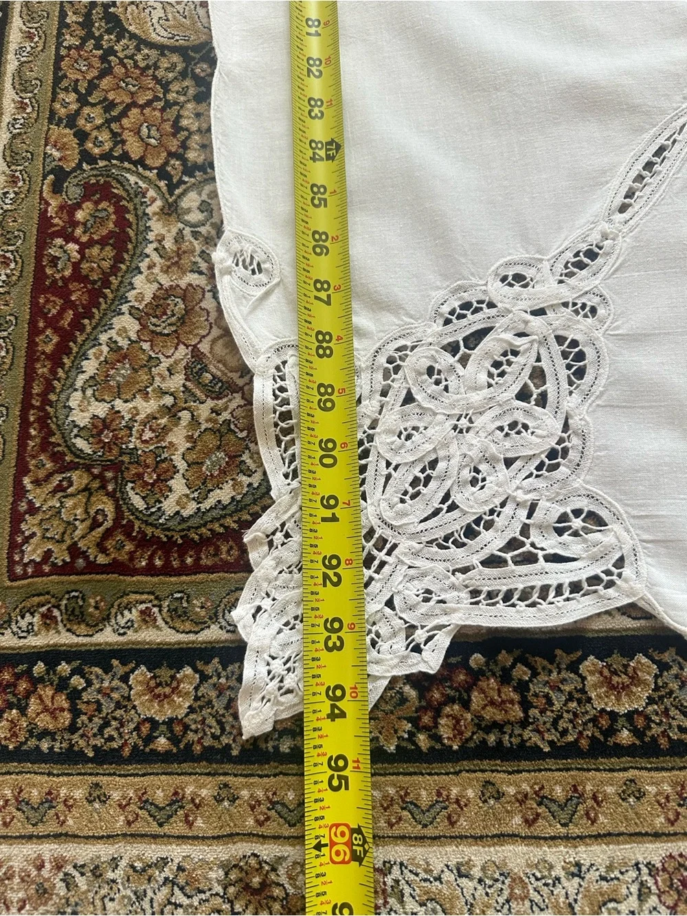 Vintage White Cotton Battenberg Lace Tablecloth 94x61 Hand Embroidered